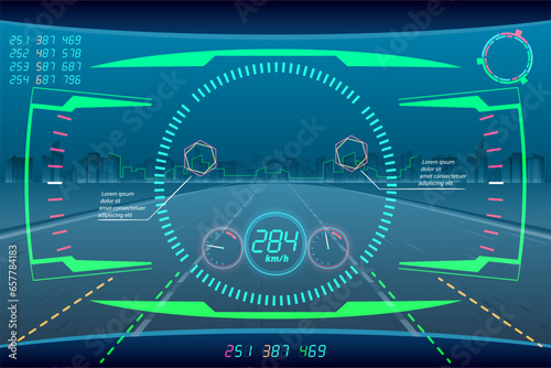 Sci-fi futuristic HUD dashboard display virtual reality technology screen