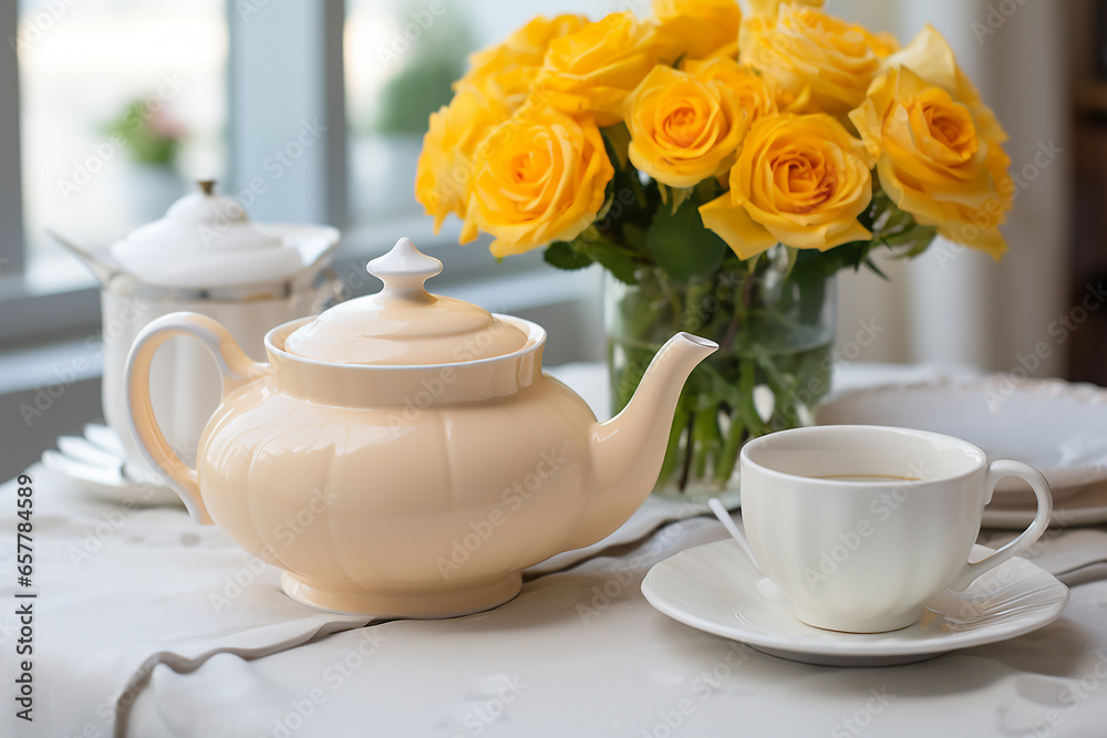 Cup of tea with lemon, honey on a wooden table, close-up Cup of tea with lemon, honey on a wooden table, close-up