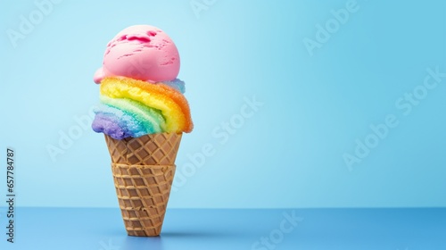 Sherbet cone icecream on isolated Rainbow, copy space