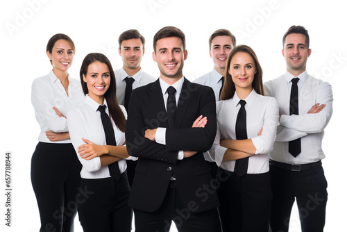 Happy Business Team: Standing with Arms Crossed Isolated on Transparent Background.