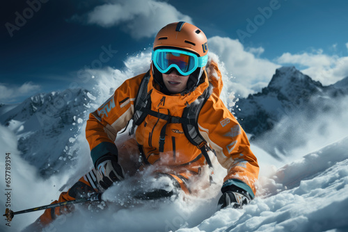 skier on the slope in mountain 