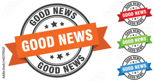 good news stamp. round band sign set. label