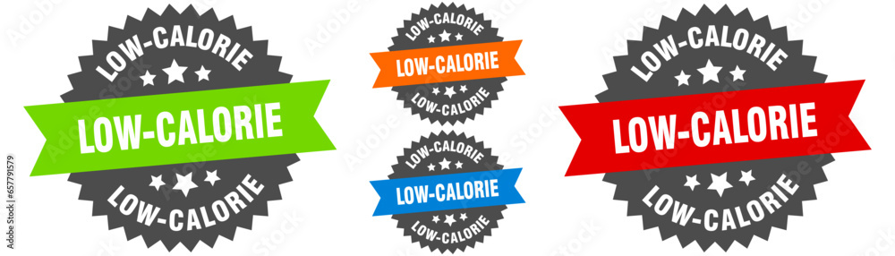 low-calorie sign. round ribbon label set. Seal low-calorie sign. round ribbon label set. Seal