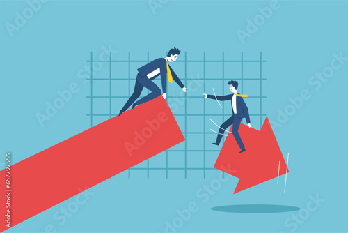 Businessman Cut Falling Graph, Stock Market Investment and Cut Loss Concept