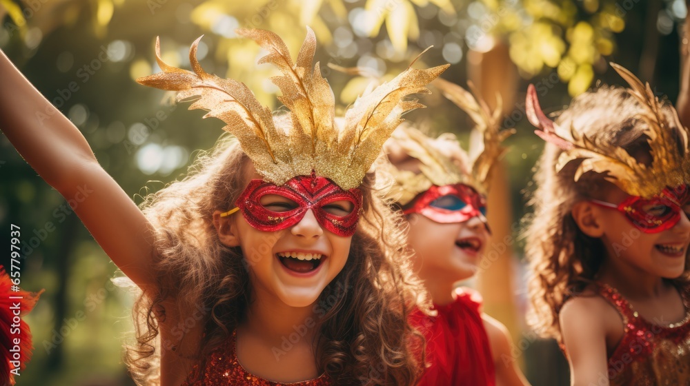 Happy children at a Christmas masquerade party