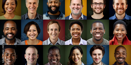 a group of portraits of multi-ethnic people set in colorful background showing diversity