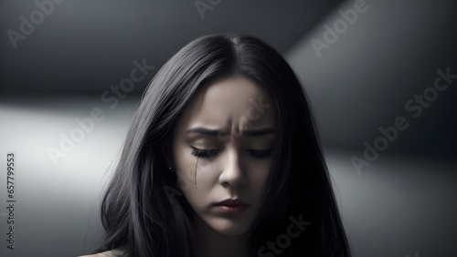 Sad crying woman. Portrait of a depressed woman with a tear running down her cheek