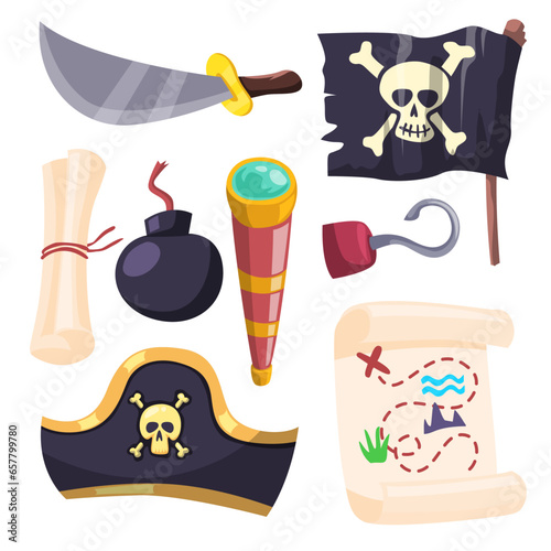 Set of object element of pirate in cartoon style vector