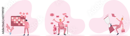 Business teamwork set. Character trying to achieve goals and other  activity to successfully achieving goals to self improving.