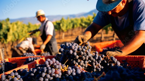 harvesting in the vineyard, france