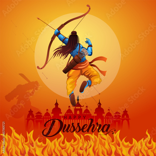 Happy Dussehra festival of India. of Lord Rama killing Ravana. vector illustration design photo