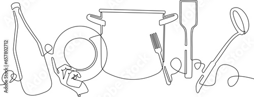 Horithontal pattern
with utensils. Cooking backgraund. Vector illustration.