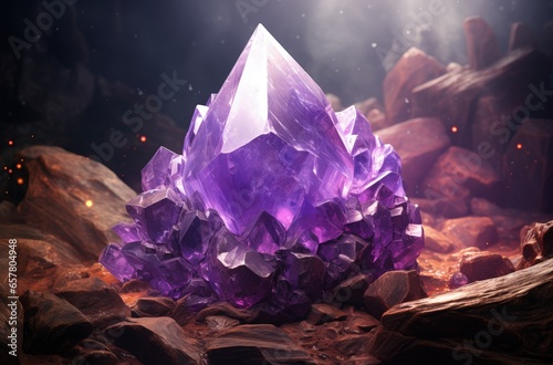 Purple magic stone, crystal, fiction and fantasy concept. Generative AI photo