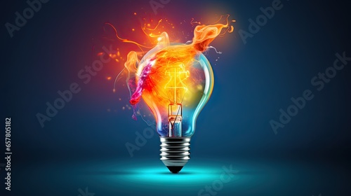 Creative light bulb abstract with colorful splash glowing colors new idea brainstorming concept photo