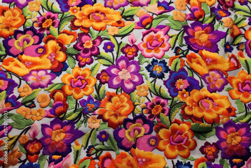 Variegated floral embroidery pattern background 