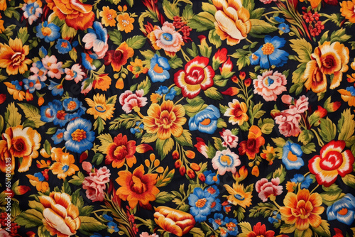 Variegated floral embroidery fabric pattern   © AI Exclusive 