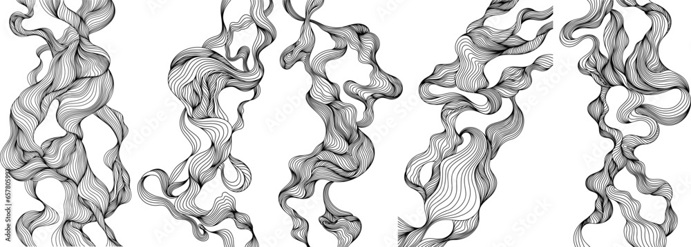Fototapeta premium Set of abstract shapes. Hand drawn png illustrations. Ink painting style composition