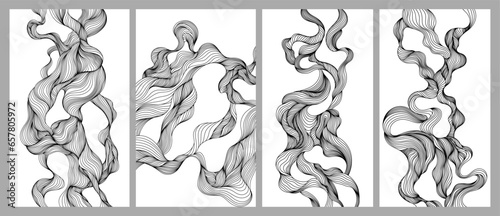 Backdrop cover layout template. Wavy abstract curved line backgrounds collection hand drawn.
