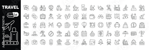 Travel icons, thin line style. Tourism simple icon collection. 
