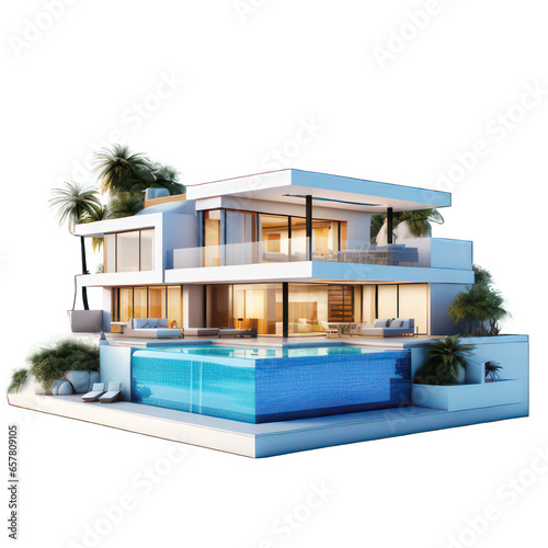 Modern luxury house isolated on white created with Generative AI © mg photo