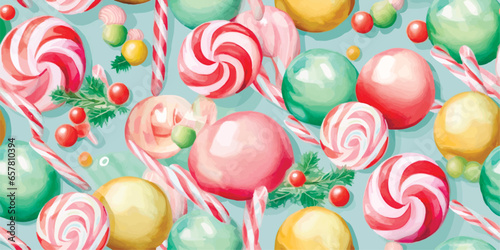 Seamless pattern of winter Christmas symbols, lollipopland, gingerbread man , on a pastel background.Vector pattern for Christmas,New Year designs,textiles,wrappers,wallpaper