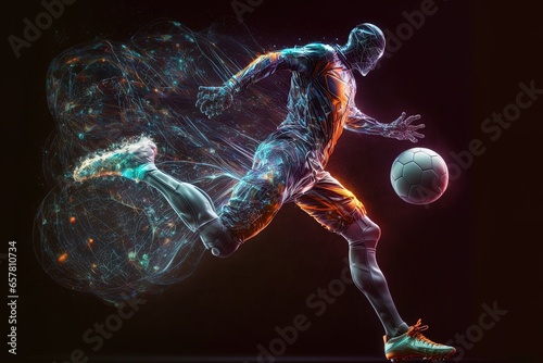 A hologram of a soccer player on a black background. Concept: The future of football and data analysis © David