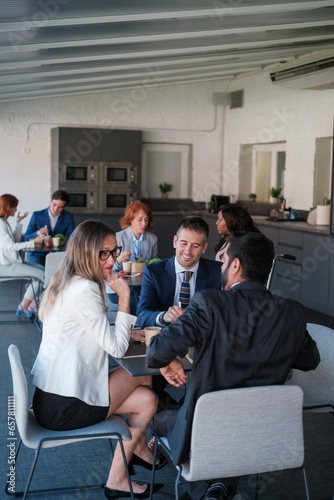 group of coworking workers chatting casually during their break time. Concept: businesses, rest, workers