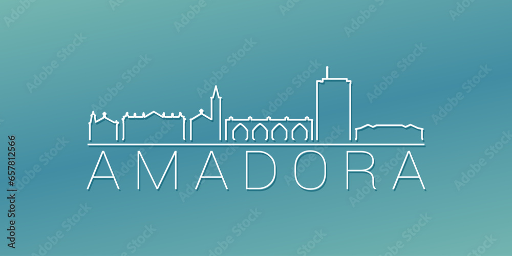 Amadora, Portugal Skyline Linear Design. Flat City Illustration Minimal Clip Art. Background Gradient Travel Vector Icon.