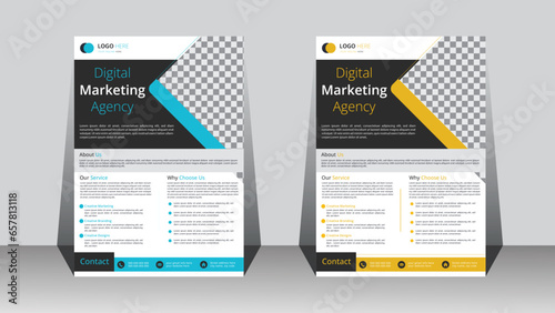 Corporate business A4 flyer template design for a digital marketing company. Annual report geometric proposal poster and brochure cover.	