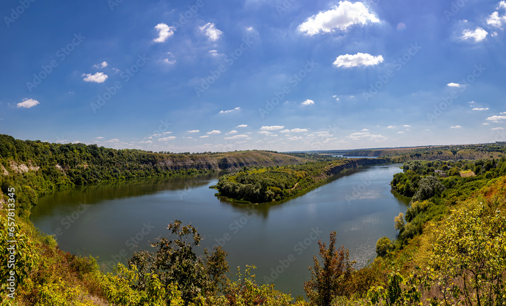 The Dniester river canyon and its banks. Rocks of the Dniester Canyon.