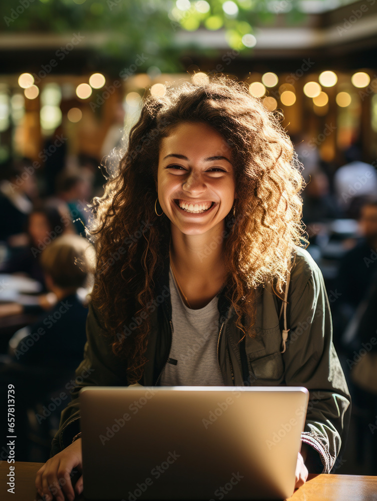 students using laptop on vacation