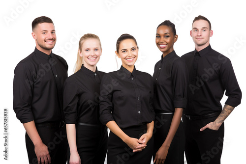 Happy Waitstaff Team Standing, Crossing Arms Isolated on Transparent Background.
