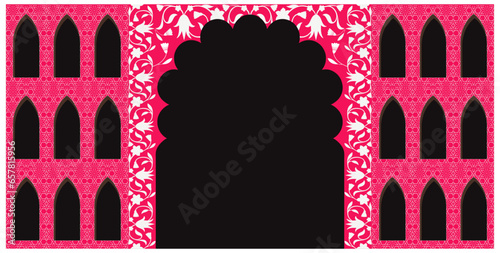 Set of windows Beautiful Arch small and Big Design with Indian Rajasthani fort and Culture with CNC Cutting for Wedding Backdrop and other uses. Vector File.