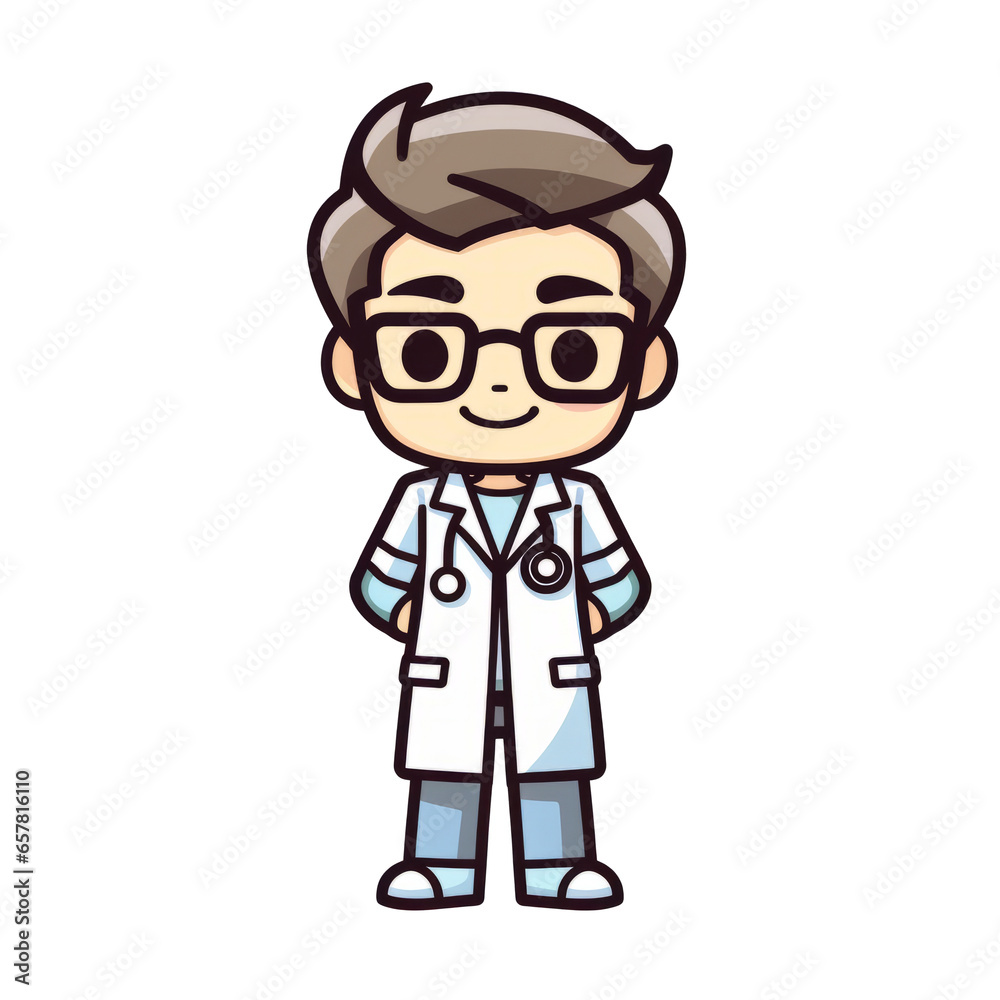 Man as a doctor shirt, cute happy kawaii style isolated on a transparent background.