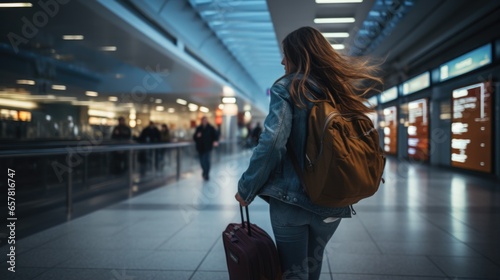 photo of a woman rushing to her flight
