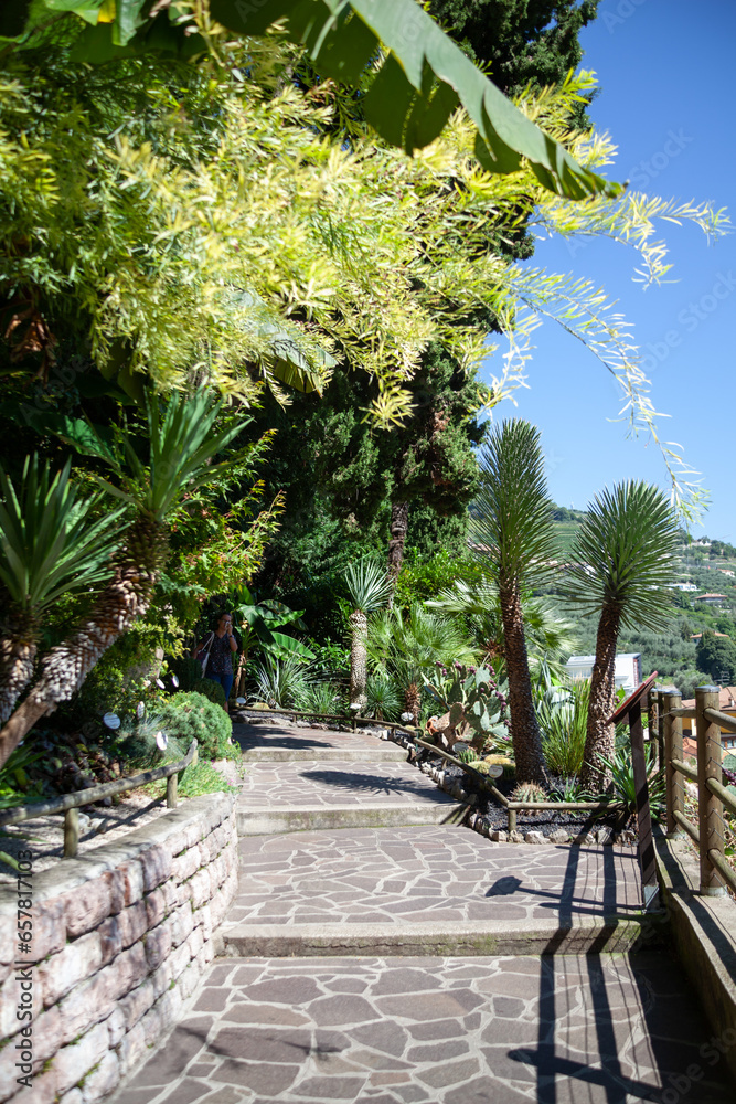 View from botanical garden of Varone waterfall, in Riva del Garda, Italy