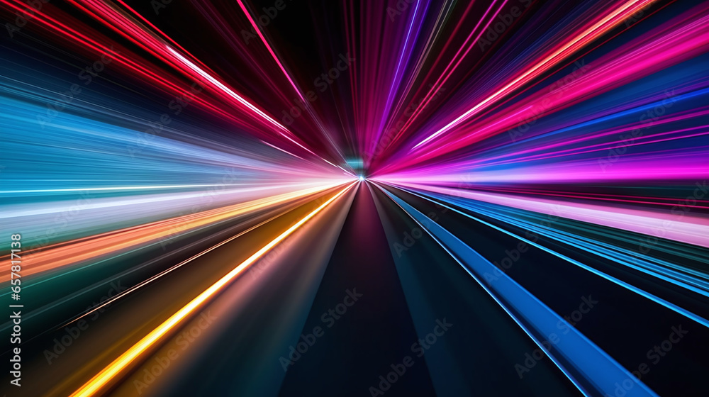 Abstract speed motion colorful light trails in tunnel