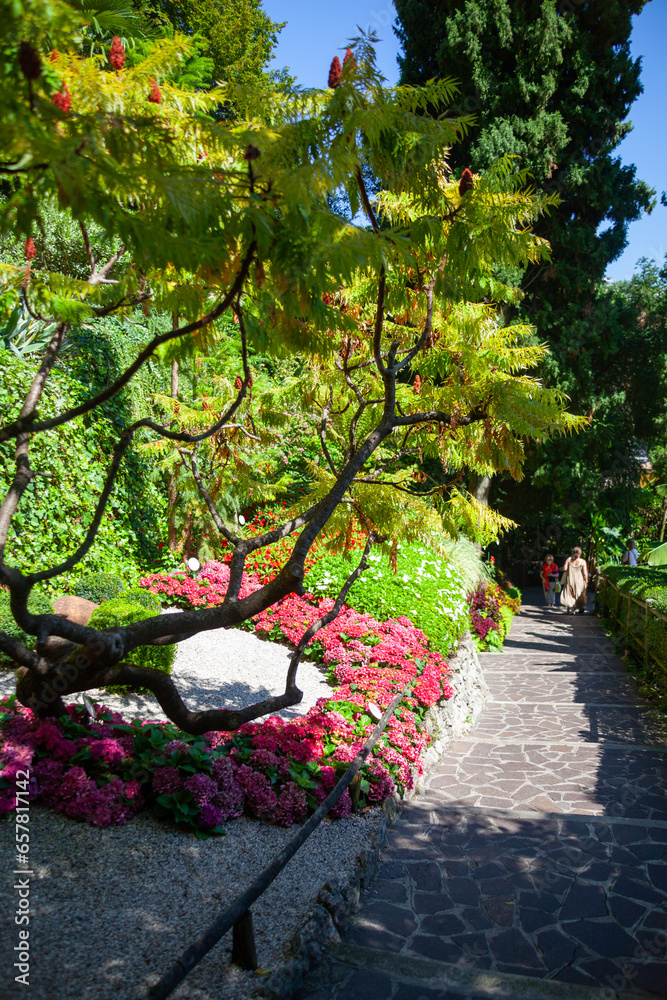 View from botanical garden of Varone waterfall, in Riva del Garda, Italy