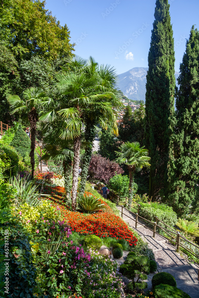 View from botanical garden of Varone waterfall, in Riva del Garda, Italy
