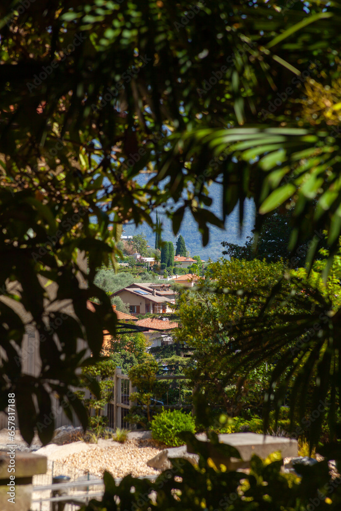 View from botanical garden of Varone waterfall, in Riva del Garda, Italy