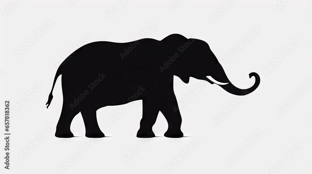 Fototapeta premium a black elephant standing on top of a white floor next to a white wall. generative ai