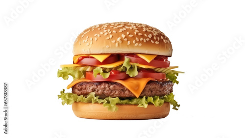 Tasty double beef burger isolated on transparent white background