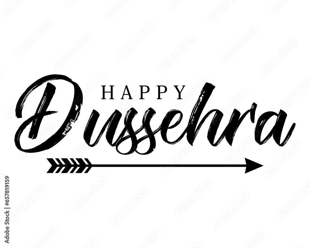 Happy Dussehra lettering with bow and arrow of rama festival vector illustration. - obrazy, fototapety, plakaty 