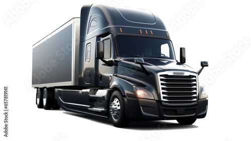 Black cargo truck isolated on a transparent background.generative ai
