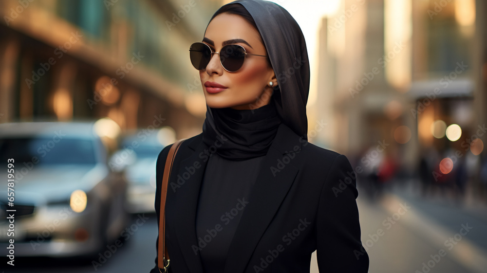 Obraz premium An Arabian woman adorned in modern fashion, AI Generative.