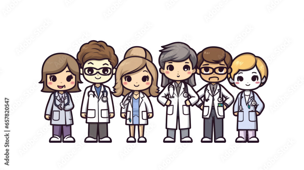 group of doctors shirt design graphic, cute happy,isolated on a transparent background.generative ai group of doctors shirt design graphic, cute happy,isolated on a transparent background.generative ai