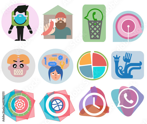 Set of icons about users of digital devices, Internet, messengers, online people, network, technology