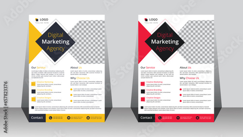 Corporate business A4 flyer template design for a digital marketing company. Annual report geometric proposal poster and brochure cover.