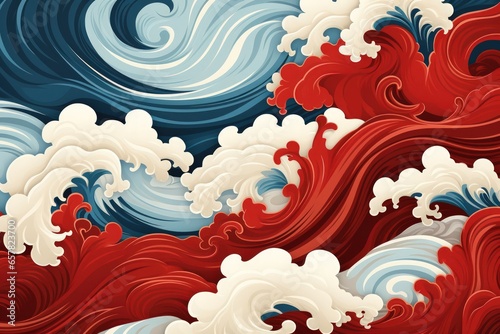 chinese lunar new year. swirling pattern. wave background   red and white and blue. Luck. generative ai 