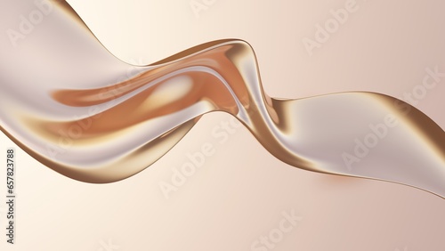 Abstract rose gold fluid iridescent holographic bright curved wave in motion colorful background 3d render. Gradient design element for backgrounds, banners, wallpapers, posters and covers. 